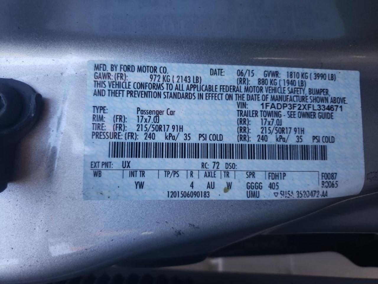 Photo 10 from auction – 2015 FORD FOCUS SE with VIN 1FADP3F2XFL334671