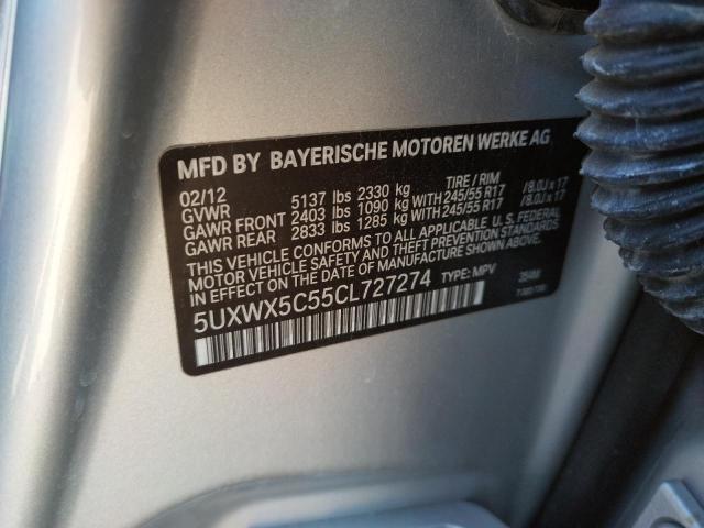 Photo 10 from auction – 2012 BMW X3 XDRIVE2 with VIN 5UXWX5C55CL727274
