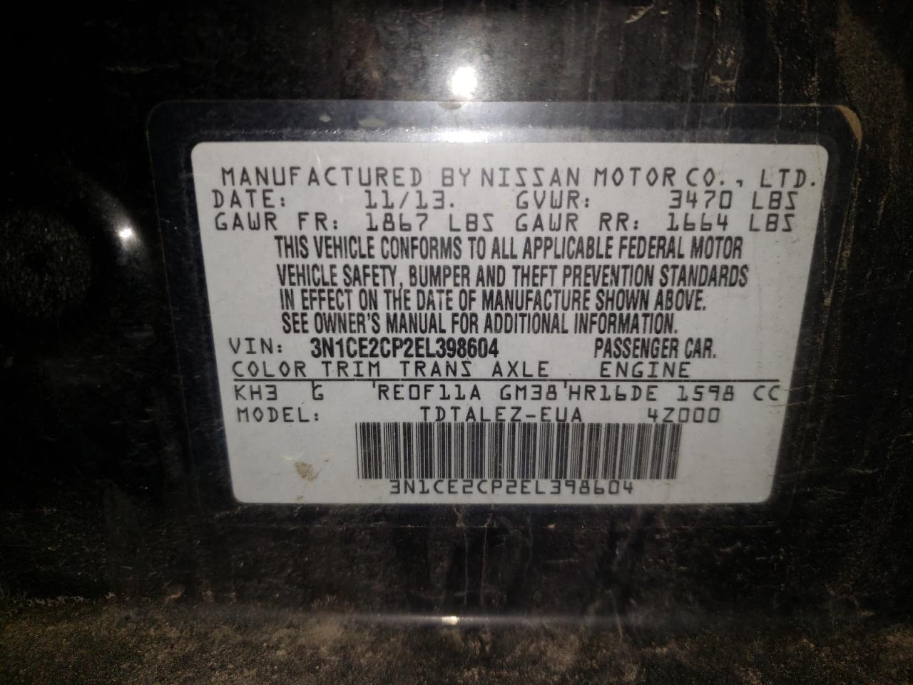 Photo 10 from auction – 2014 NISSAN VERSA NOTE with VIN 3N1CE2CP2EL398604
