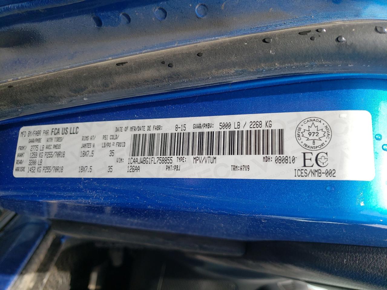 Photo 10 from auction – 2015 JEEP WRANGLER S with VIN 1C4AJWBG1FL758855