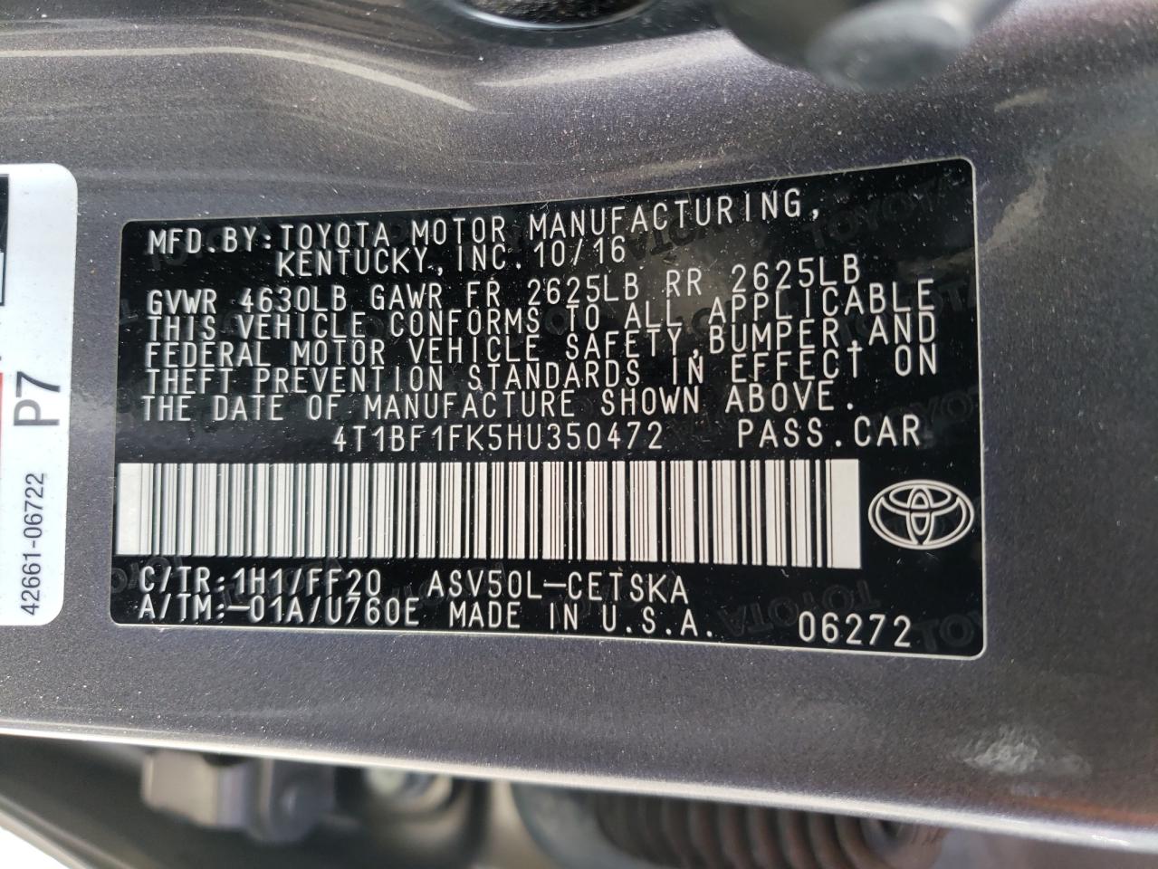 Photo 10 from auction – 2017 TOYOTA CAMRY LE with VIN 4T1BF1FK5HU350472