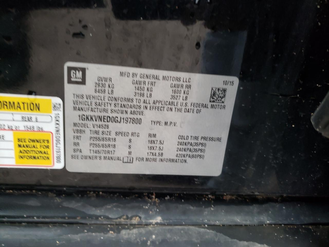 Photo 10 from auction – 2016 GMC ACADIA SLE with VIN 1GKKVNED0GJ197800