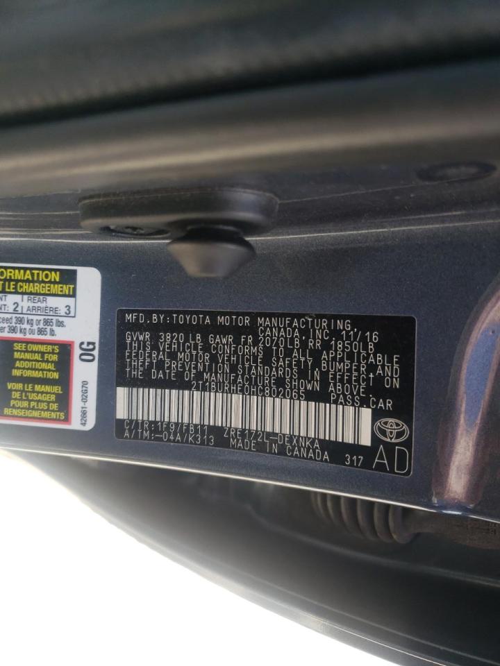 Photo 10 from auction – 2017 TOYOTA COROLLA L with VIN 2T1BURHE0HC802065
