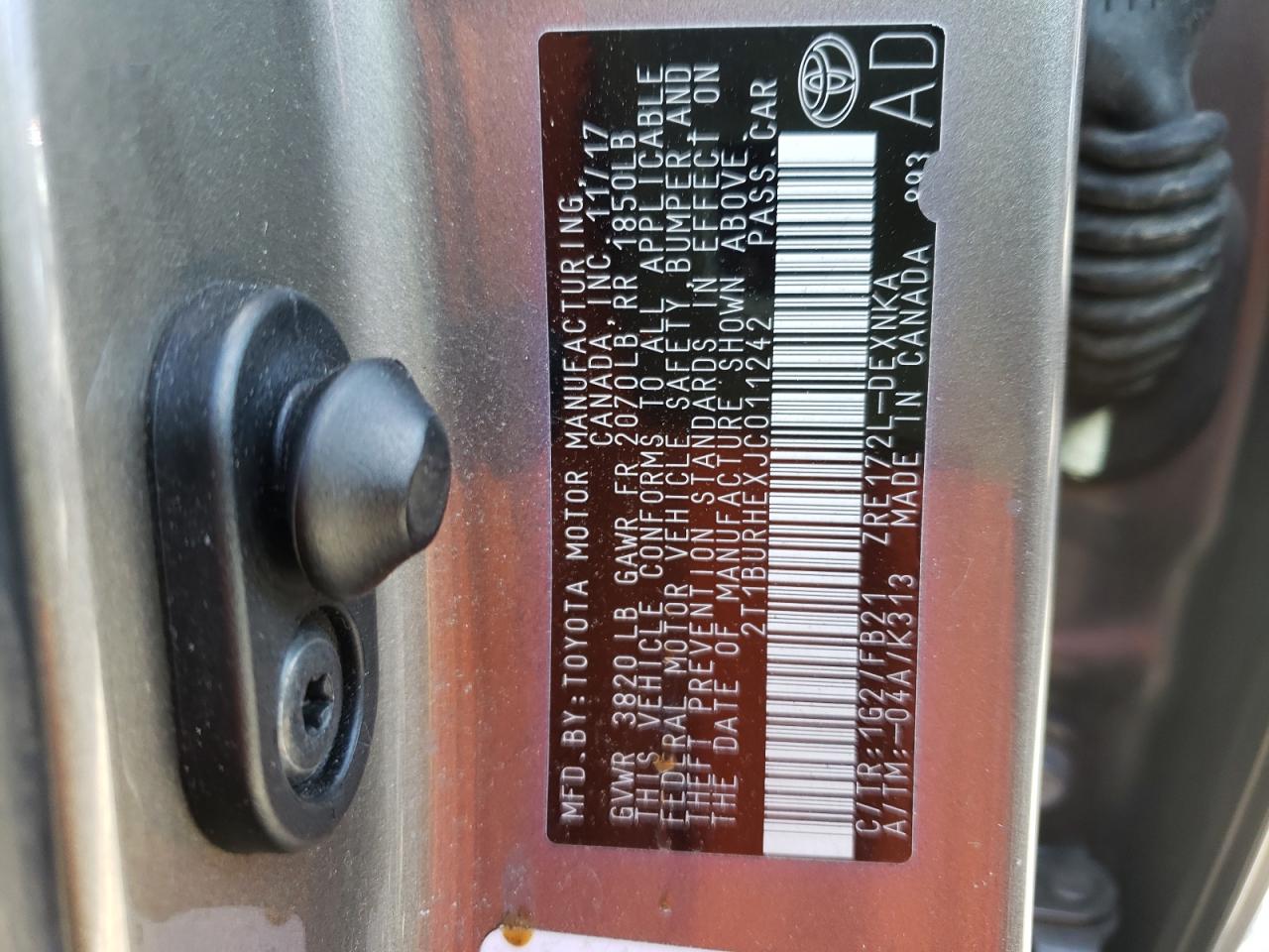 Photo 10 from auction – 2018 TOYOTA COROLLA L with VIN 2T1BURHEXJC011242