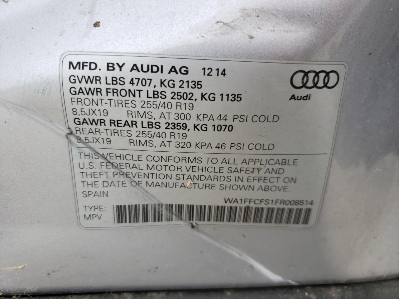 Photo 10 from auction – 2015 AUDI Q3 PRESTIG with VIN WA1FFCFS1FR008514