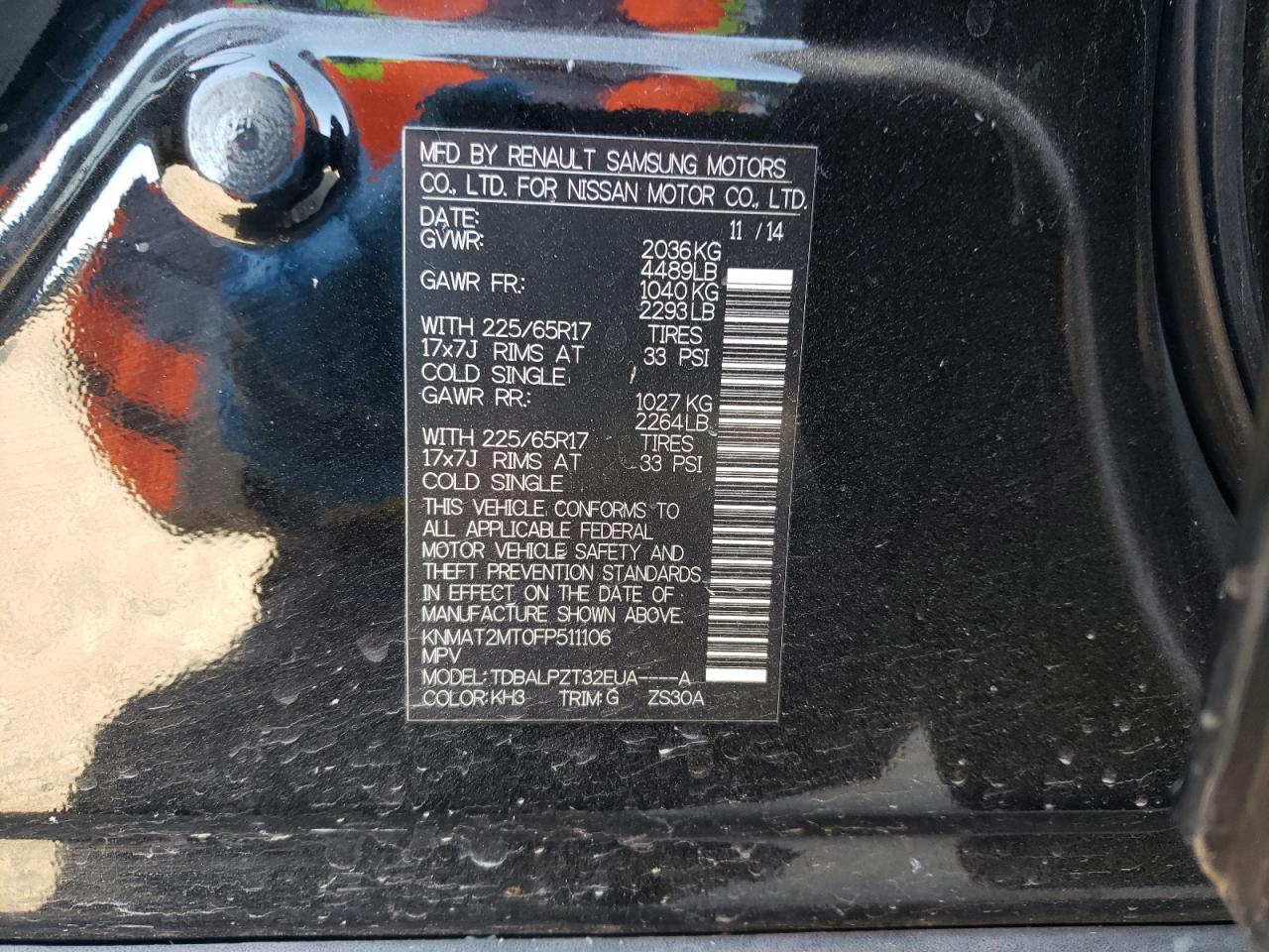 Photo 10 from auction – 2015 NISSAN ROGUE S with VIN KNMAT2MT0FP511106