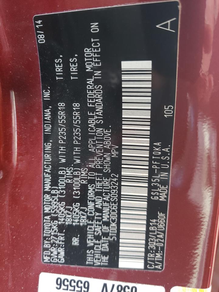 Photo 10 from auction – 2014 TOYOTA SIENNA XLE with VIN 5TDDK3DC6ES093242