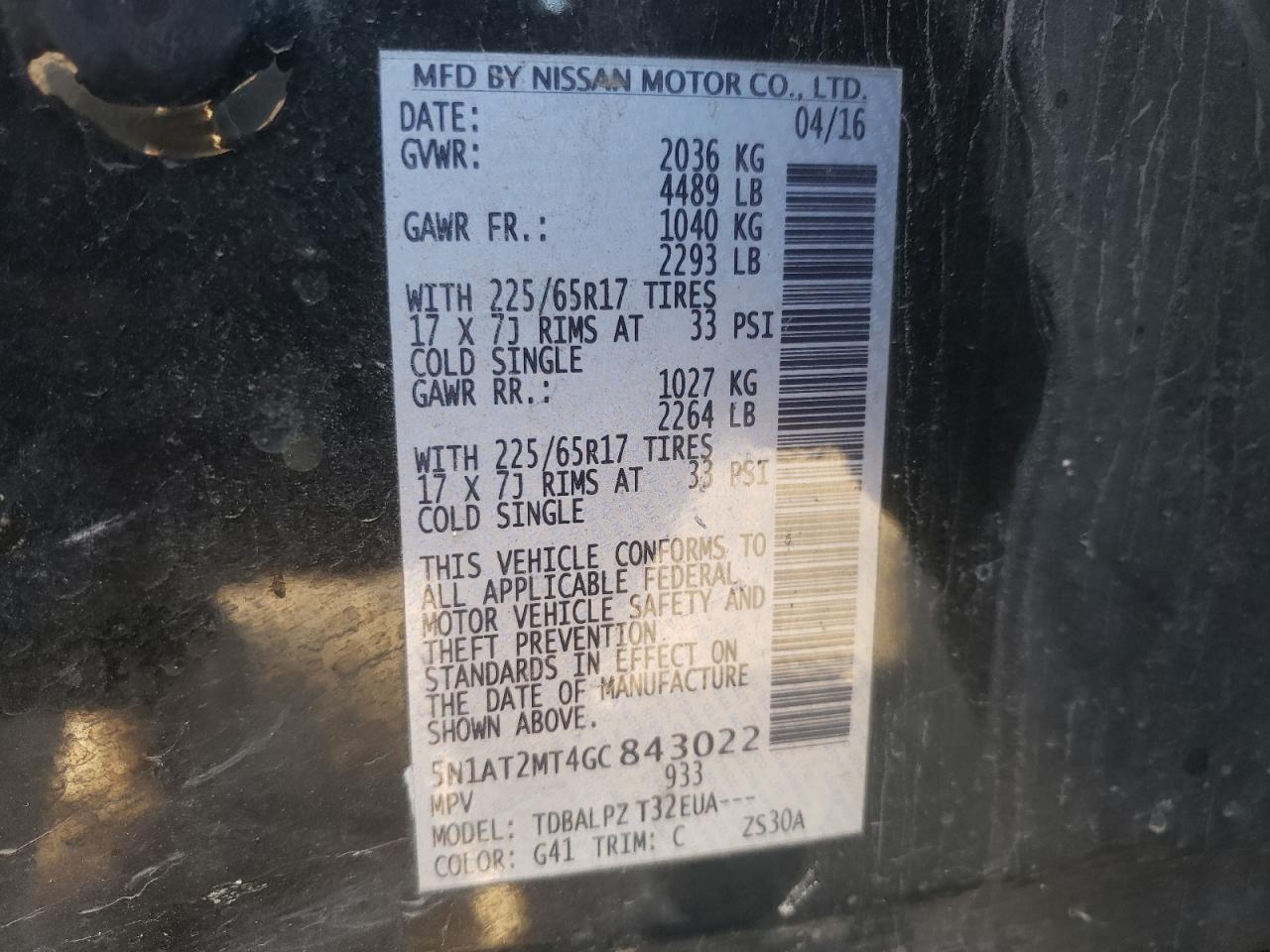 Photo 10 from auction – 2016 NISSAN ROGUE S with VIN 5N1AT2MT4GC843022