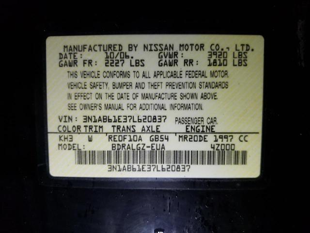 Photo 10 from auction – 2007 NISSAN SENTRA with VIN 3N1AB61E37L620837
