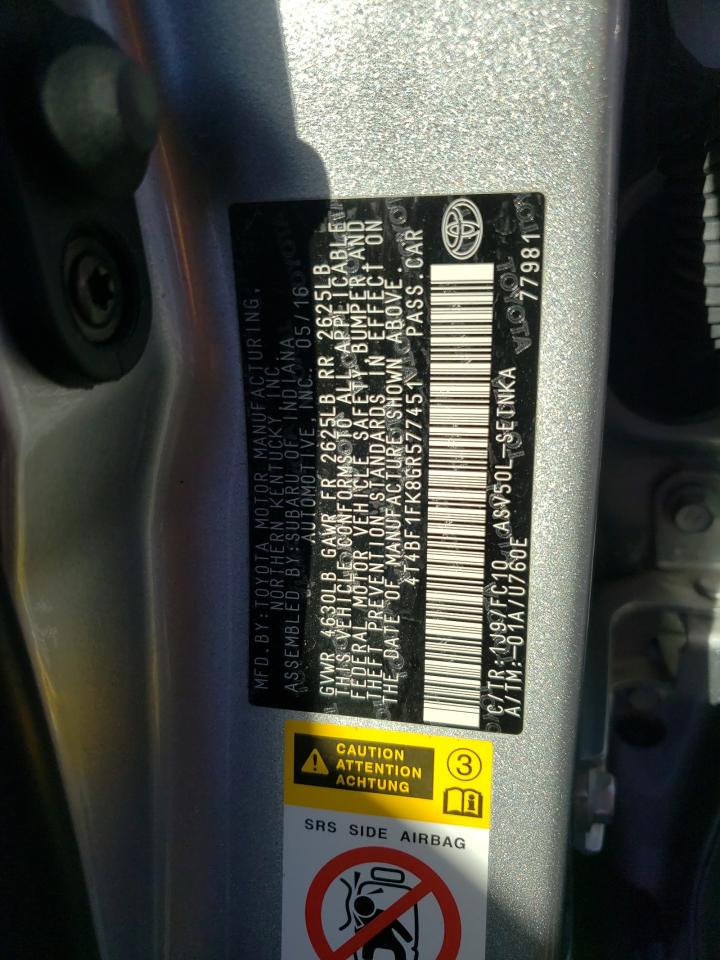 Photo 10 from auction – 2016 TOYOTA CAMRY LE with VIN 4T4BF1FK8GR577451