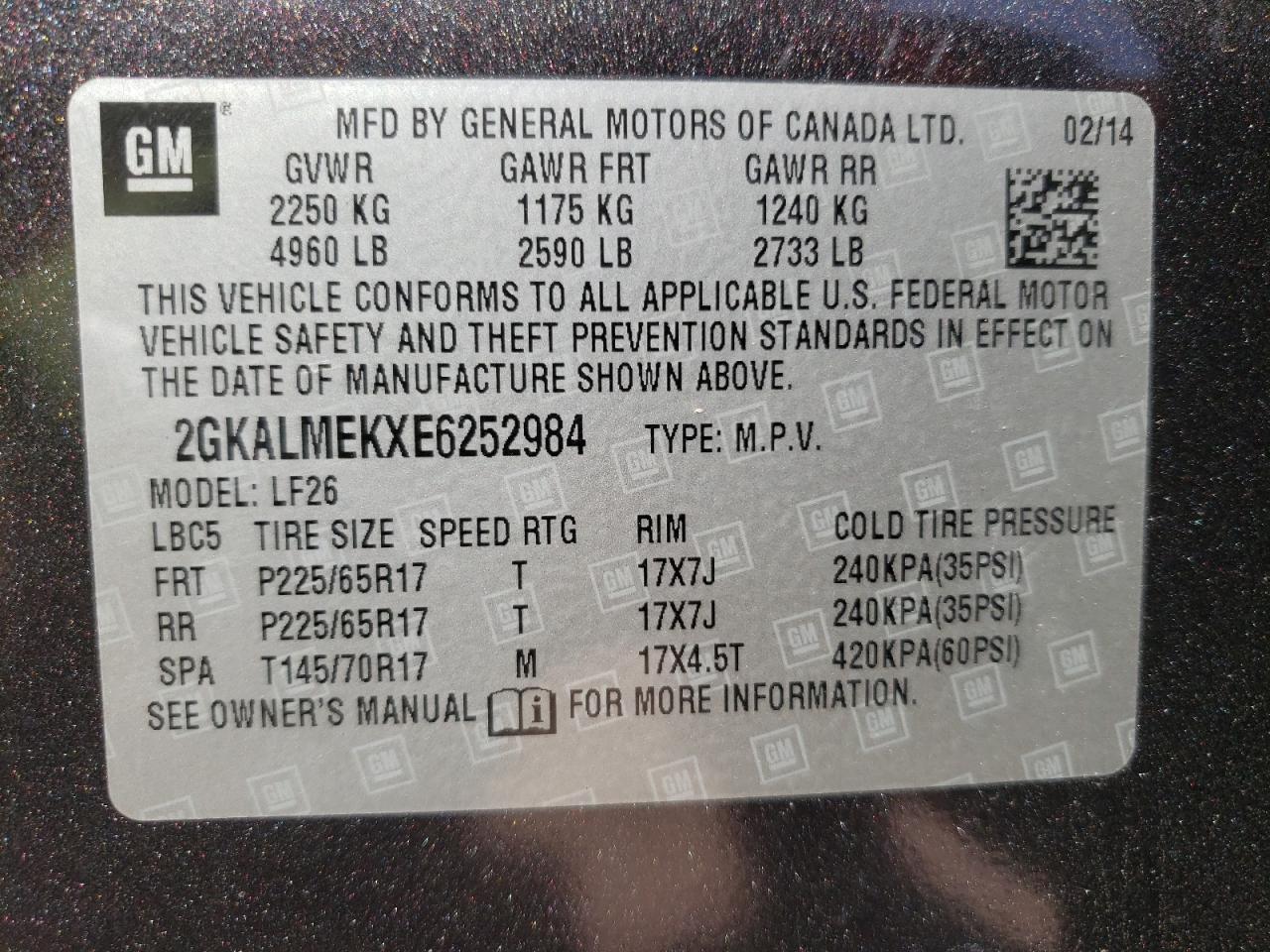 Photo 10 from auction – 2014 GMC TERRAIN SL with VIN 2GKALMEKXE6252984