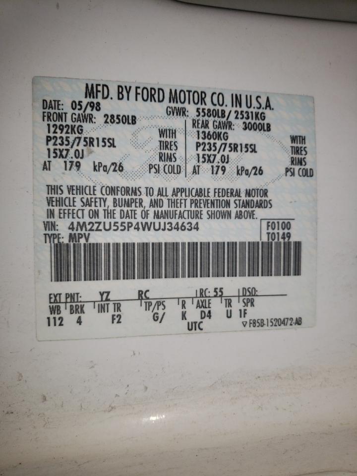 Photo 10 from auction – 1998 MERCURY MOUNTAINEE with VIN 4M2ZU55P4WUJ34634