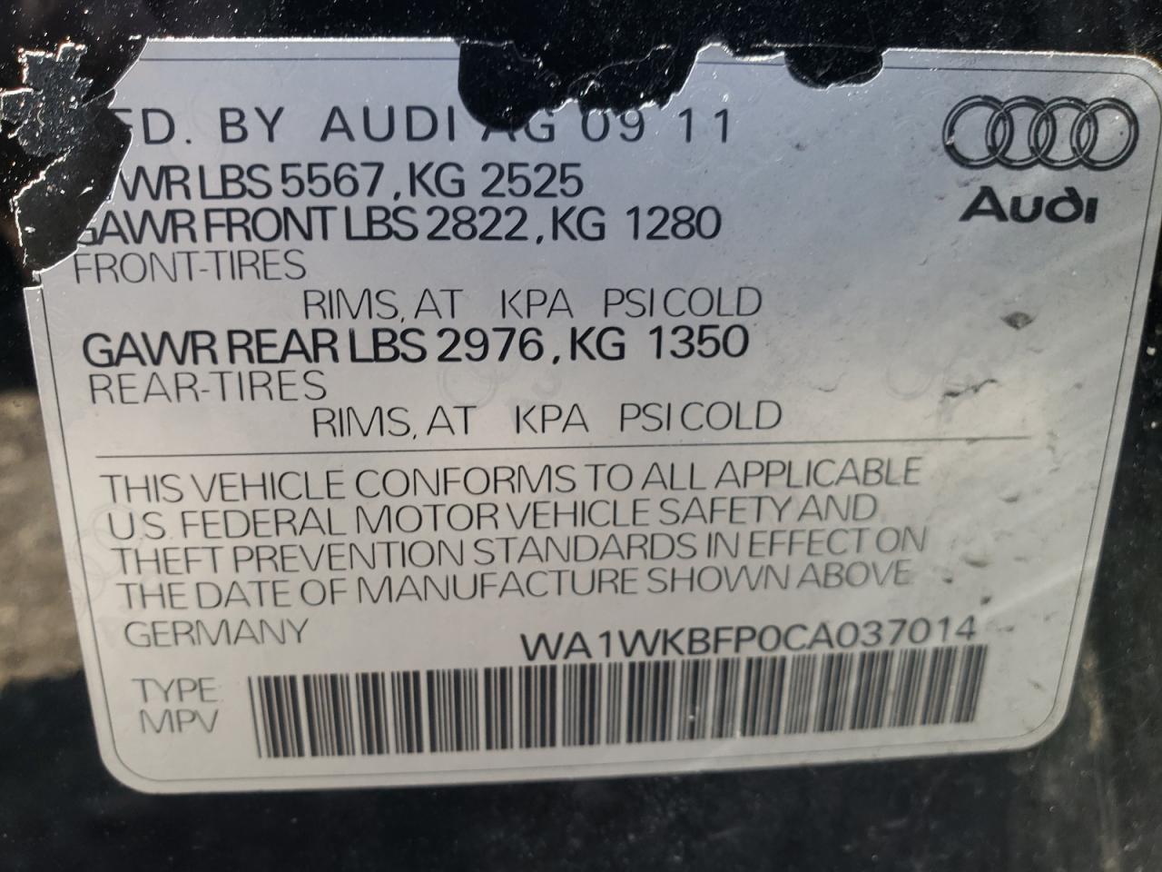 Photo 10 from auction – 2012 AUDI Q5 PRESTIG with VIN WA1WKBFP0CA037014