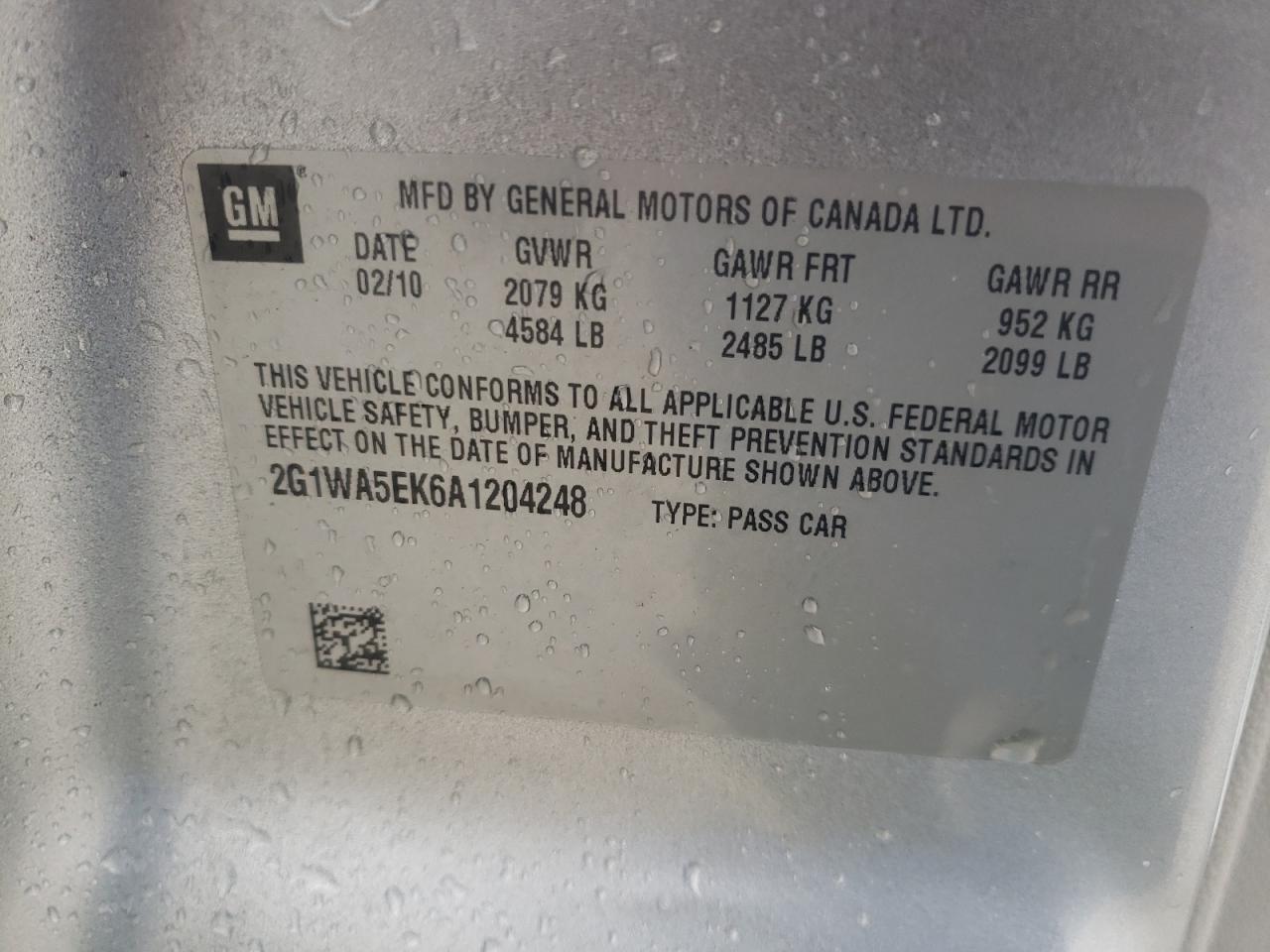 Photo 10 from auction – 2010 CHEVROLET IMPALA LS with VIN 2G1WA5EK6A1204248