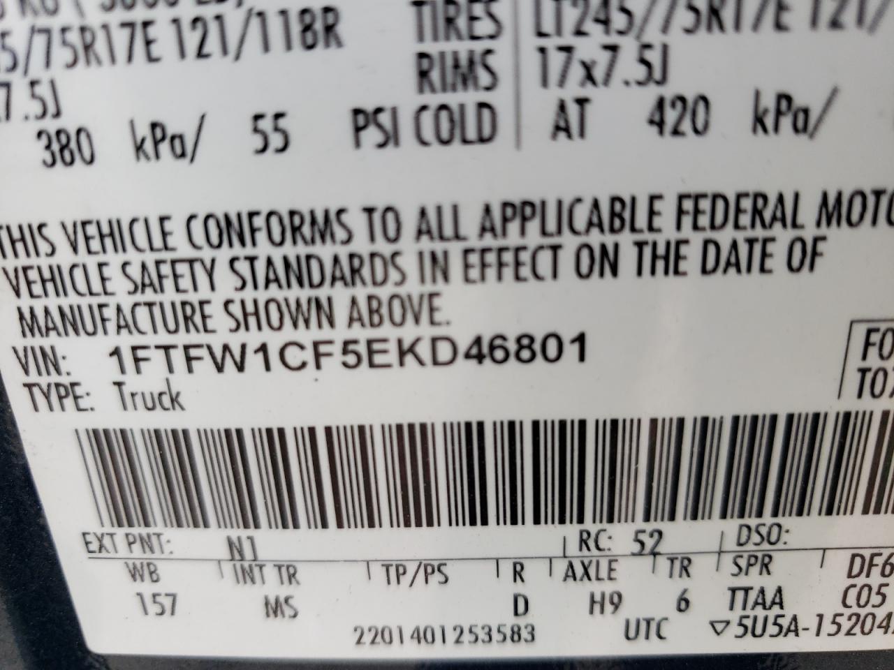 Photo 10 from auction – 2014 FORD F150 SUPER with VIN 1FTFW1CF5EKD46801