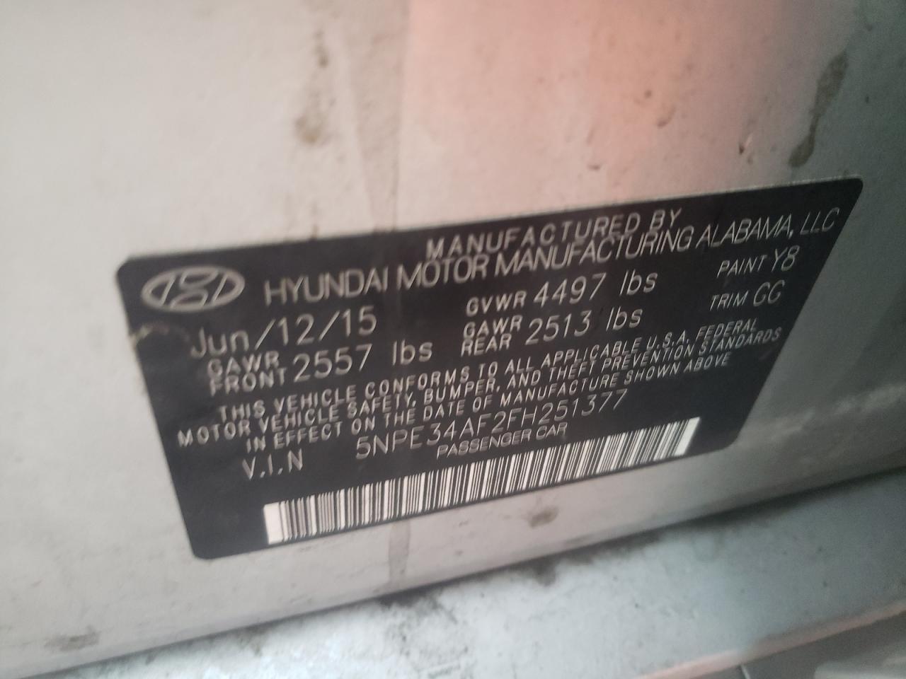 Photo 10 from auction – 2015 HYUNDAI SONATA SPO with VIN 5NPE34AF2FH251377
