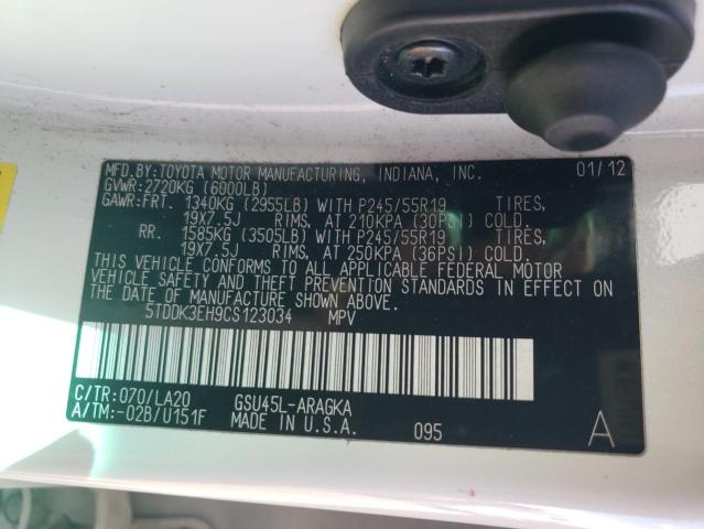 Photo 10 from auction – 2012 TOYOTA HIGHLANDER with VIN 5TDDK3EH9CS123034