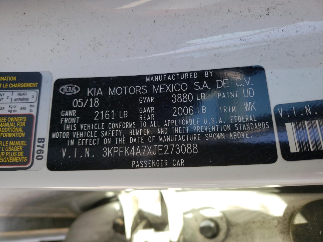 Photo 10 from auction – 2018 KIA FORTE LX with VIN 3KPFK4A7XJE273088