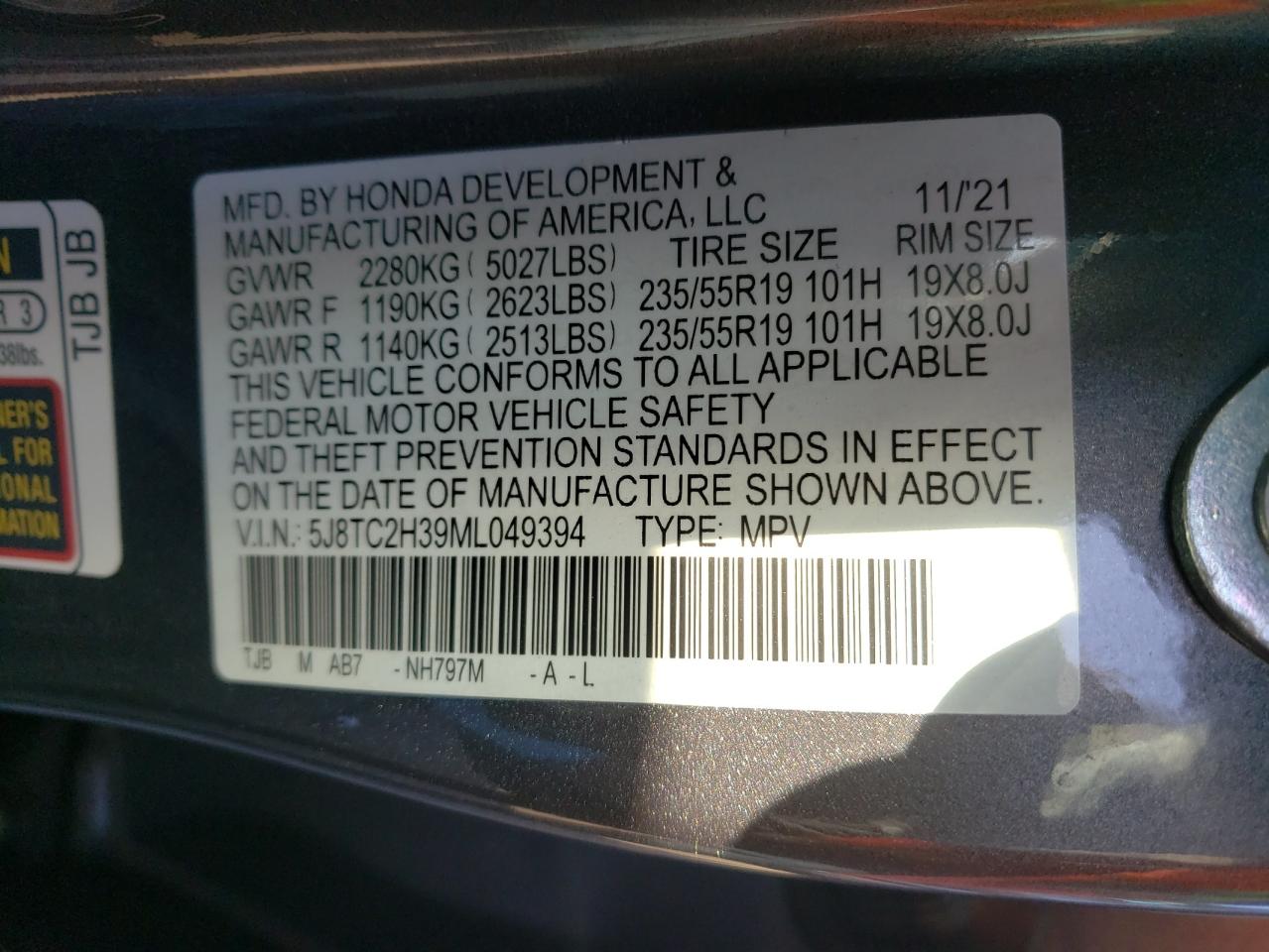 Photo 10 from auction – 2021 ACURA RDX with VIN 5J8TC2H39ML049394
