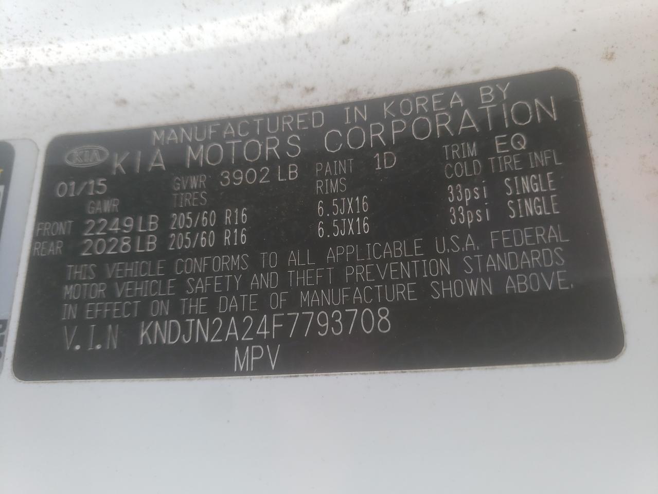 Photo 10 from auction – 2015 KIA SOUL with VIN KNDJN2A24F7793708