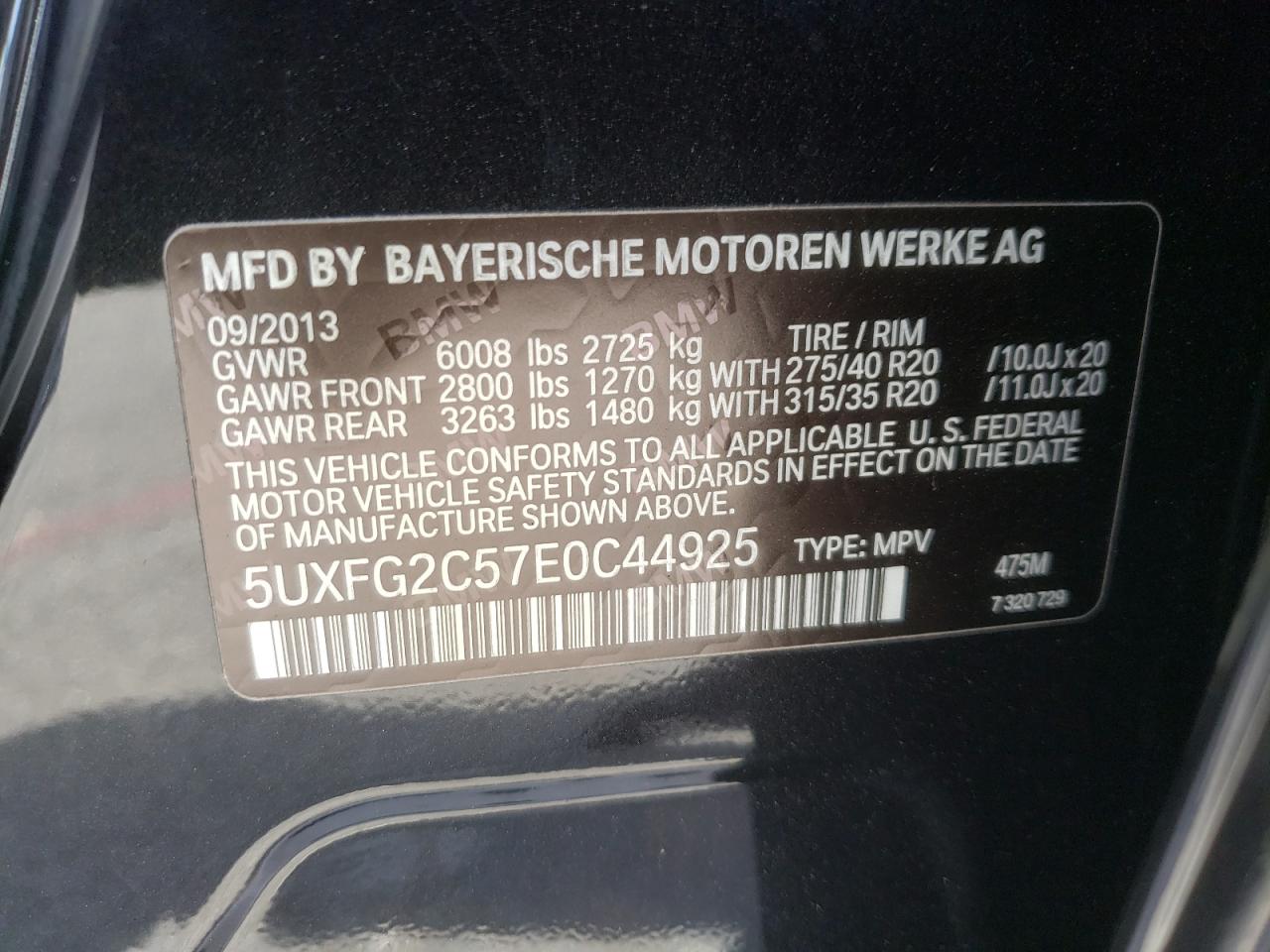 Photo 10 from auction – 2014 BMW X6 XDRIVE3 with VIN 5UXFG2C57E0C44925