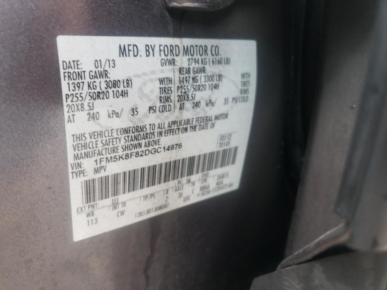 Photo 10 from auction – 2013 FORD EXPLORER L with VIN 1FM5K8F82DGC14976