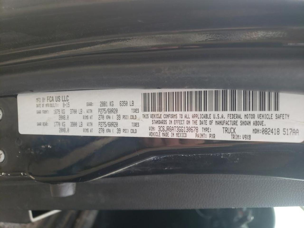 Photo 10 from auction – 2016 RAM 1500 ST with VIN 3C6JR6AT3GG130678