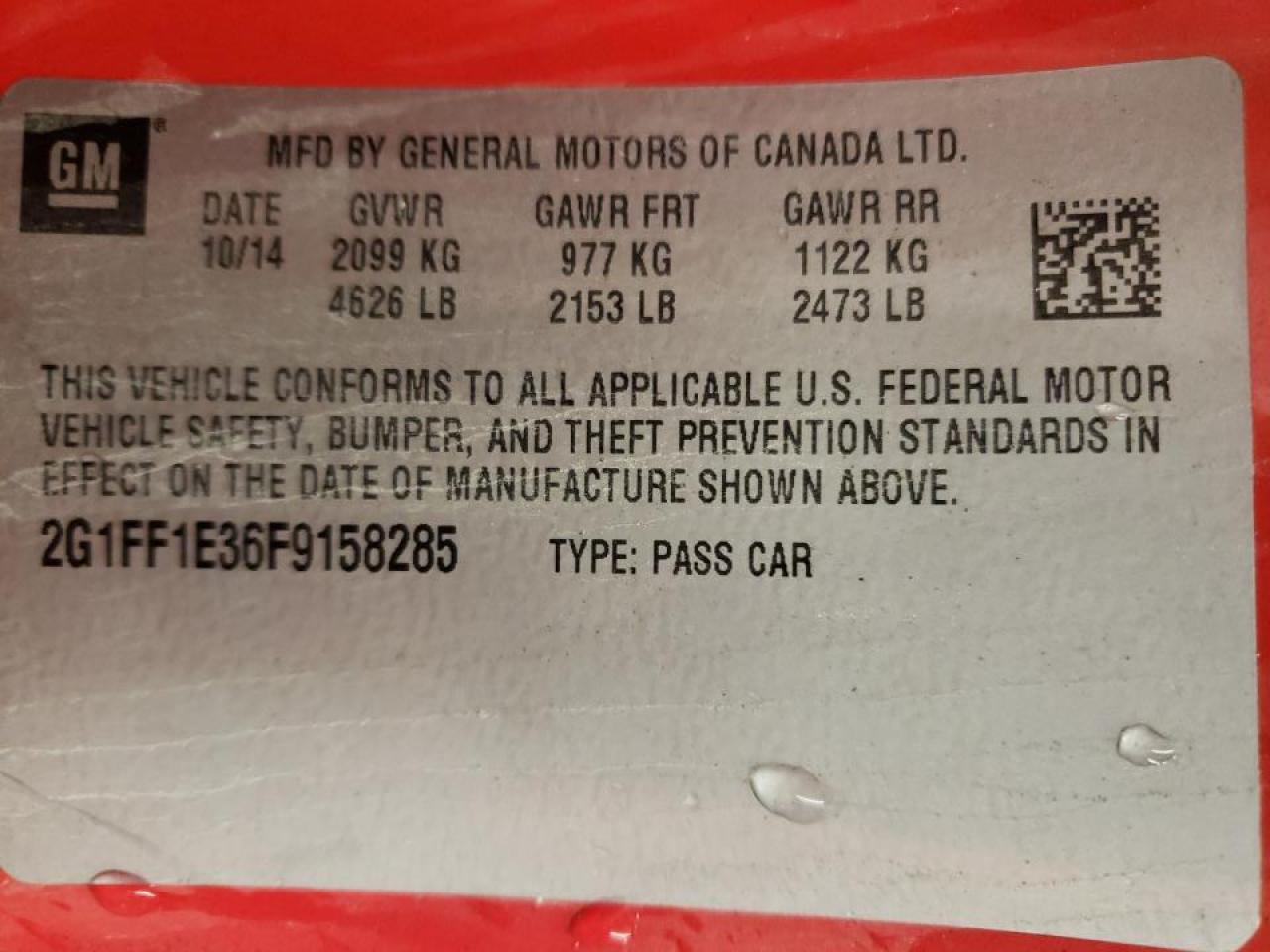 Photo 10 from auction – 2015 CHEVROLET CAMARO LT with VIN 2G1FF1E36F9158285