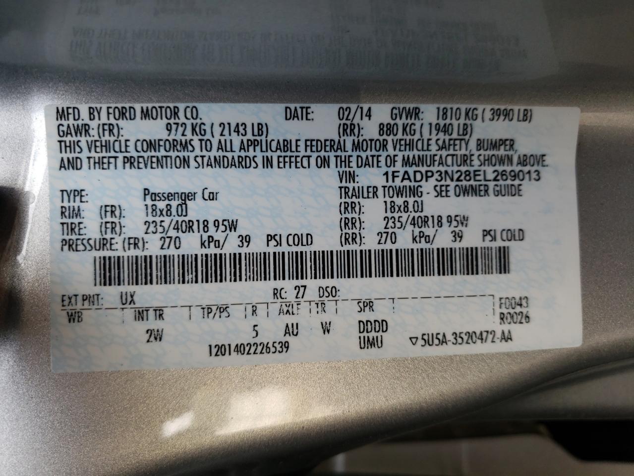 Photo 10 from auction – 2014 FORD FOCUS TITA with VIN 1FADP3N28EL269013