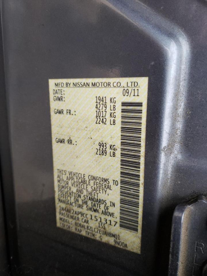 Photo 10 from auction – 2012 NISSAN ALTIMA BAS with VIN 1N4AL2AP9CC151317