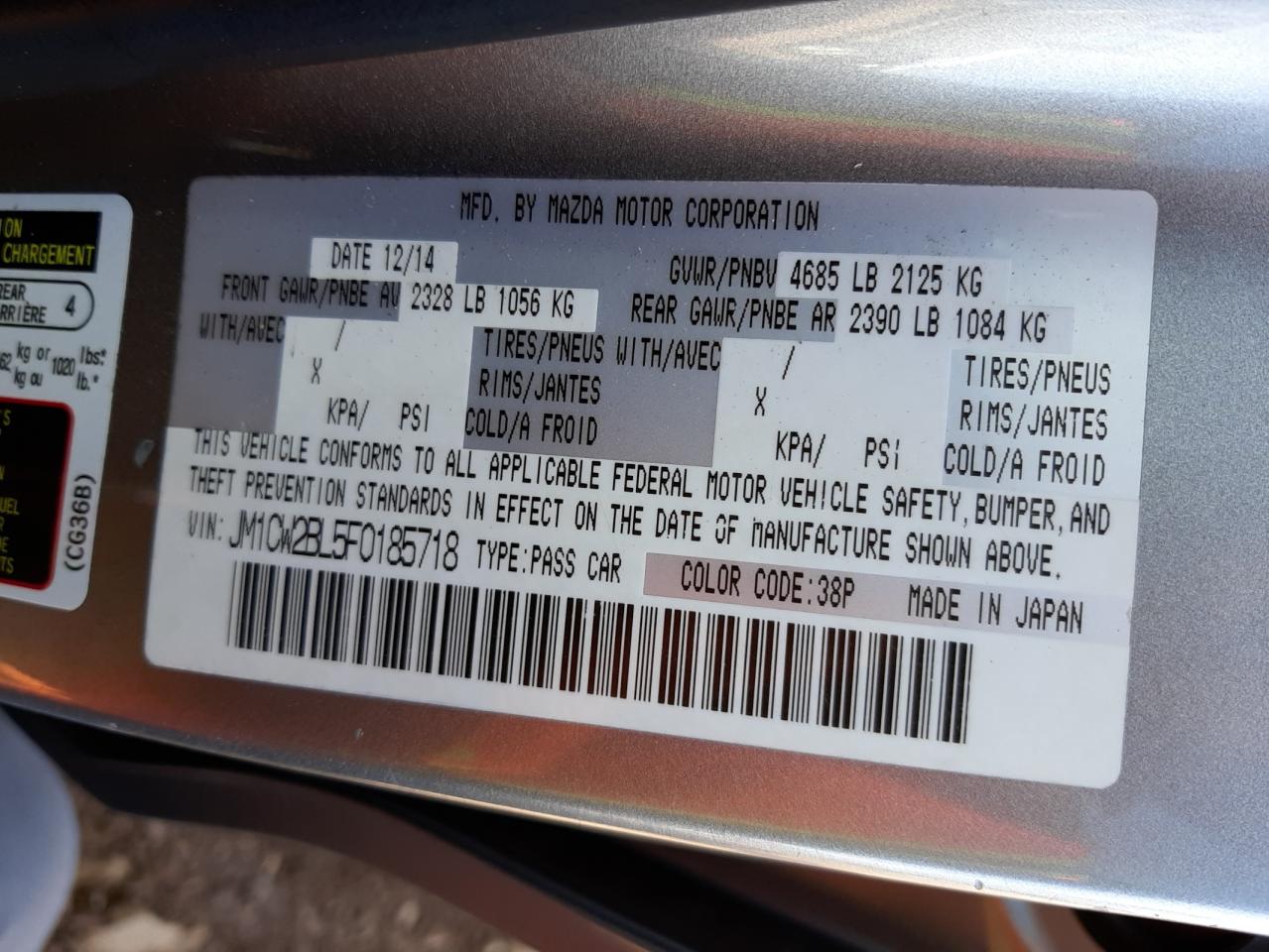 Photo 10 from auction – 2015 MAZDA 5 SPORT with VIN JM1CW2BL5F0185718