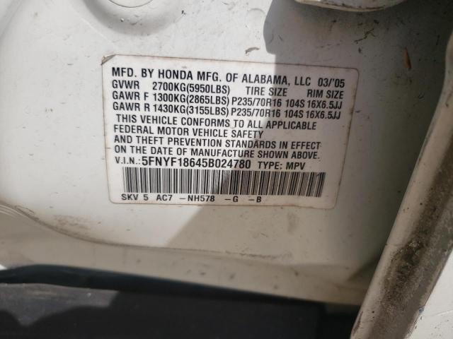 Photo 10 from auction – 2005 HONDA PILOT EXL with VIN 5FNYF18645B024780
