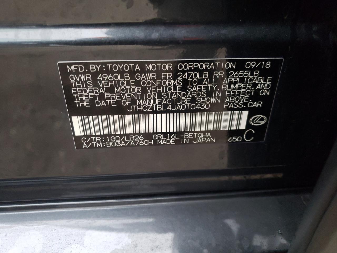 Zdjęcie 10 z aukcji – 2018 LEXUS GS 350 BAS z VIN JTHCZ1BL4JA010430