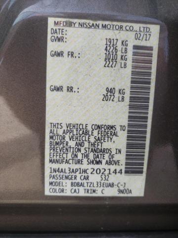 NISSAN ALTIMA 2.5 2017 with VIN 1N4AL3AP1HC202144 - Photo from auction