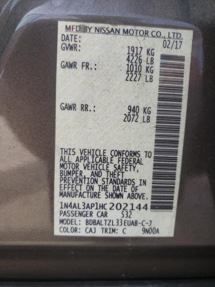 Photo 11 from auction – 2017 NISSAN ALTIMA 2.5 with VIN 1N4AL3AP1HC202144