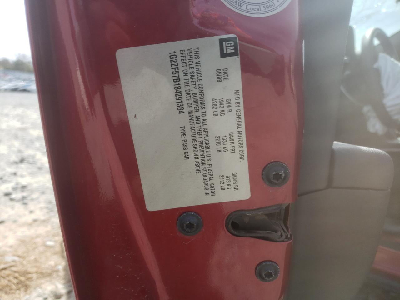 Photo 10 from auction – 2008 PONTIAC G6 VALUE L with VIN 1G2ZF57B184291384