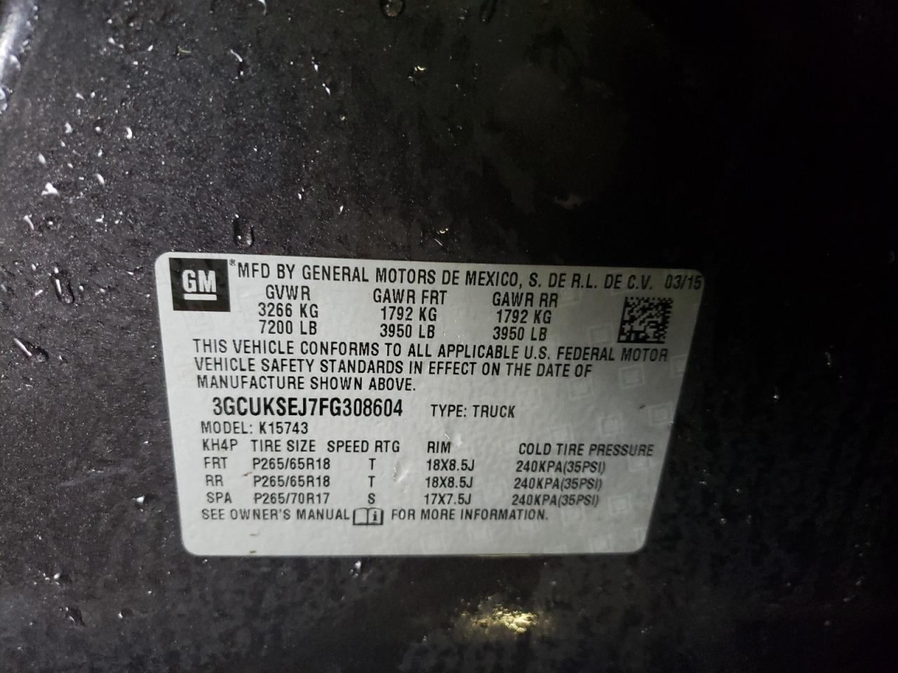 Foto 10 de la subasta – 2015 CHEVROLET SILVERADO con VIN 3GCUKSEJ7FG308604