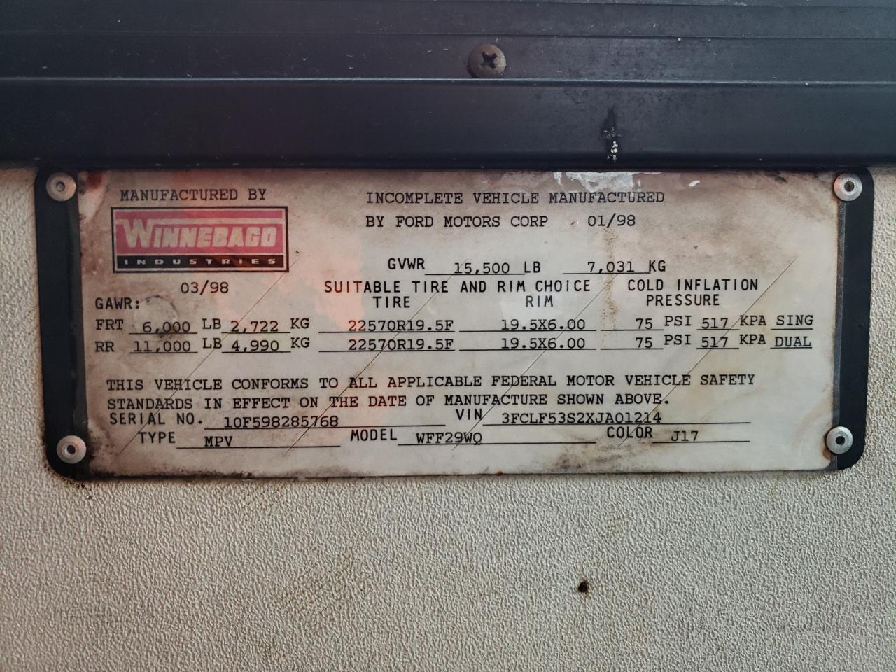 Photo 10 from auction – 1999 FORD F550 SUPER with VIN 3FCLF53S2XJA01214