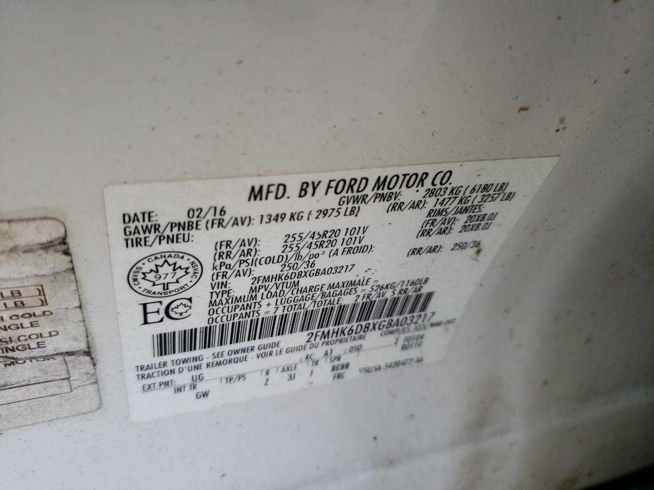 Photo 10 from auction – 2016 FORD FLEX LIMIT with VIN 2FMHK6D8XGBA03217