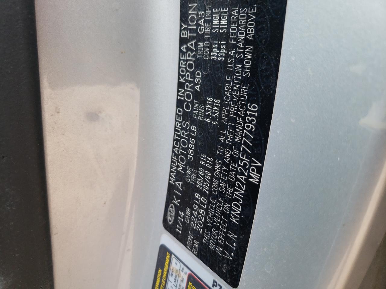 Photo 10 from auction – 2015 KIA SOUL with VIN KNDJN2A25F7779316