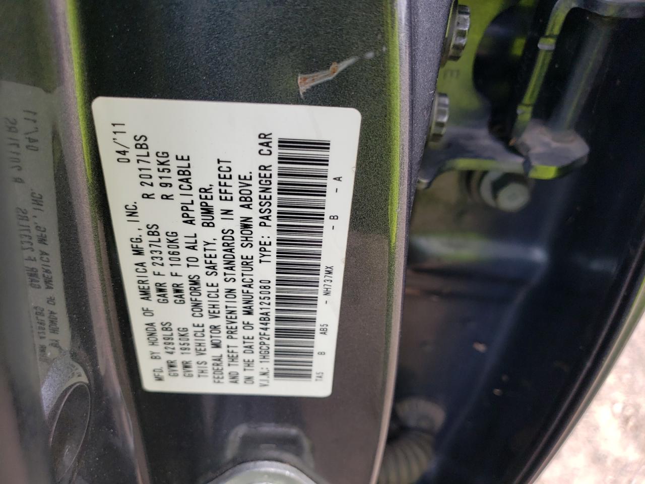 Photo 10 from auction – 2011 HONDA ACCORD LXP with VIN 1HGCP2F44BA125080