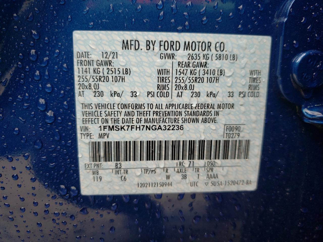 Фото 10 с аукциона – 2022 FORD EXPLORER L с VIN 1FMSK7FH7NGA32236