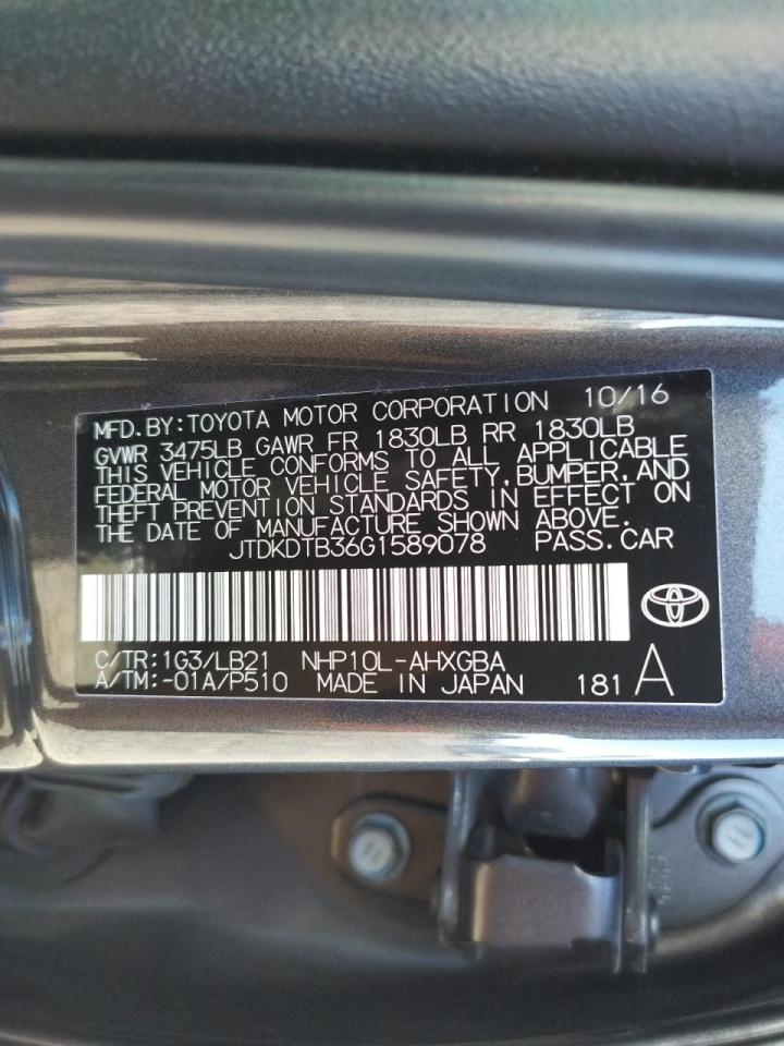 Photo 10 from auction – 2016 TOYOTA PRIUS C with VIN JTDKDTB36G1589078