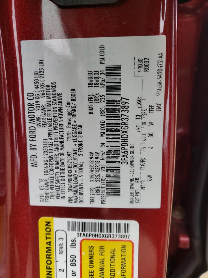 Photo 10 from auction – 2016 FORD FUSION SE with VIN 3FA6P0HDXGR373897