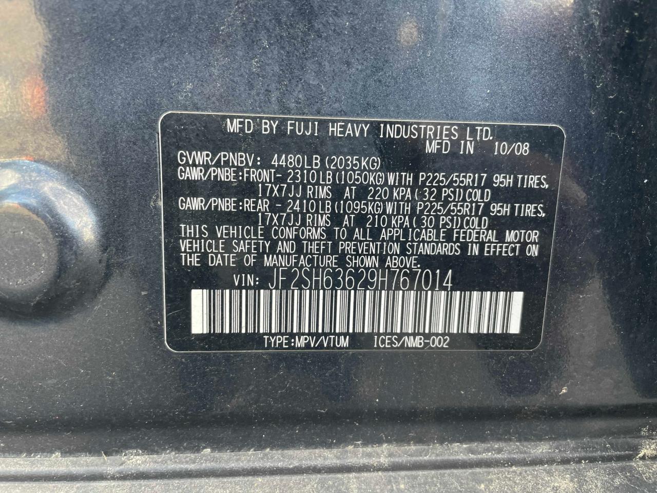 Photo 10 from auction – 2009 SUBARU FORESTER 2 with VIN JF2SH63629H767014