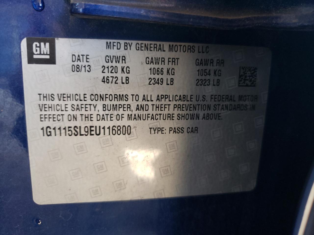 Photo 10 from auction – 2014 CHEVROLET IMPALA LT with VIN 1G1115SL9EU116800