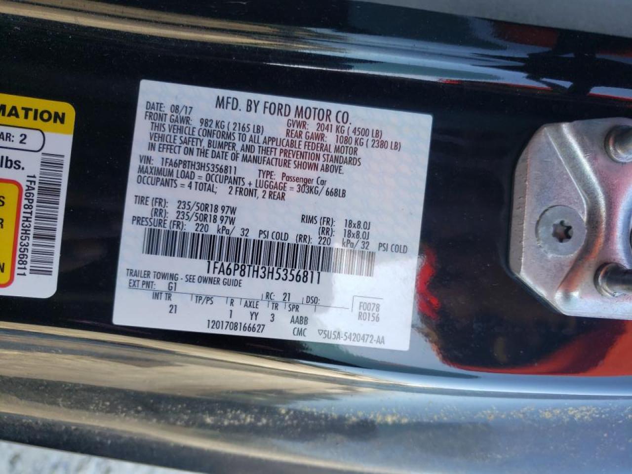 Photo 10 from auction – 2017 FORD MUSTANG with VIN 1FA6P8TH3H5356811
