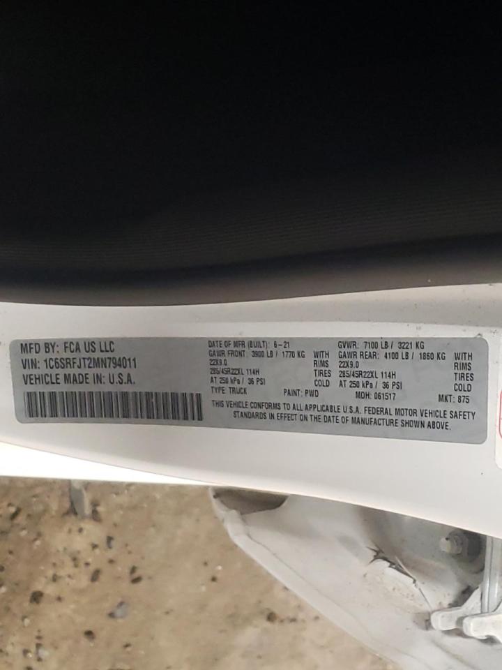 Photo 10 from auction – 2021 RAM 1500 LARAM with VIN 1C6SRFJT2MN794011