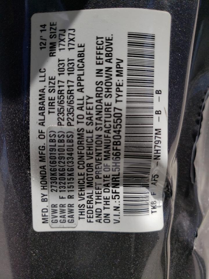 Photo 10 from auction – 2015 HONDA ODYSSEY EX with VIN 5FNRL5H66FB045507