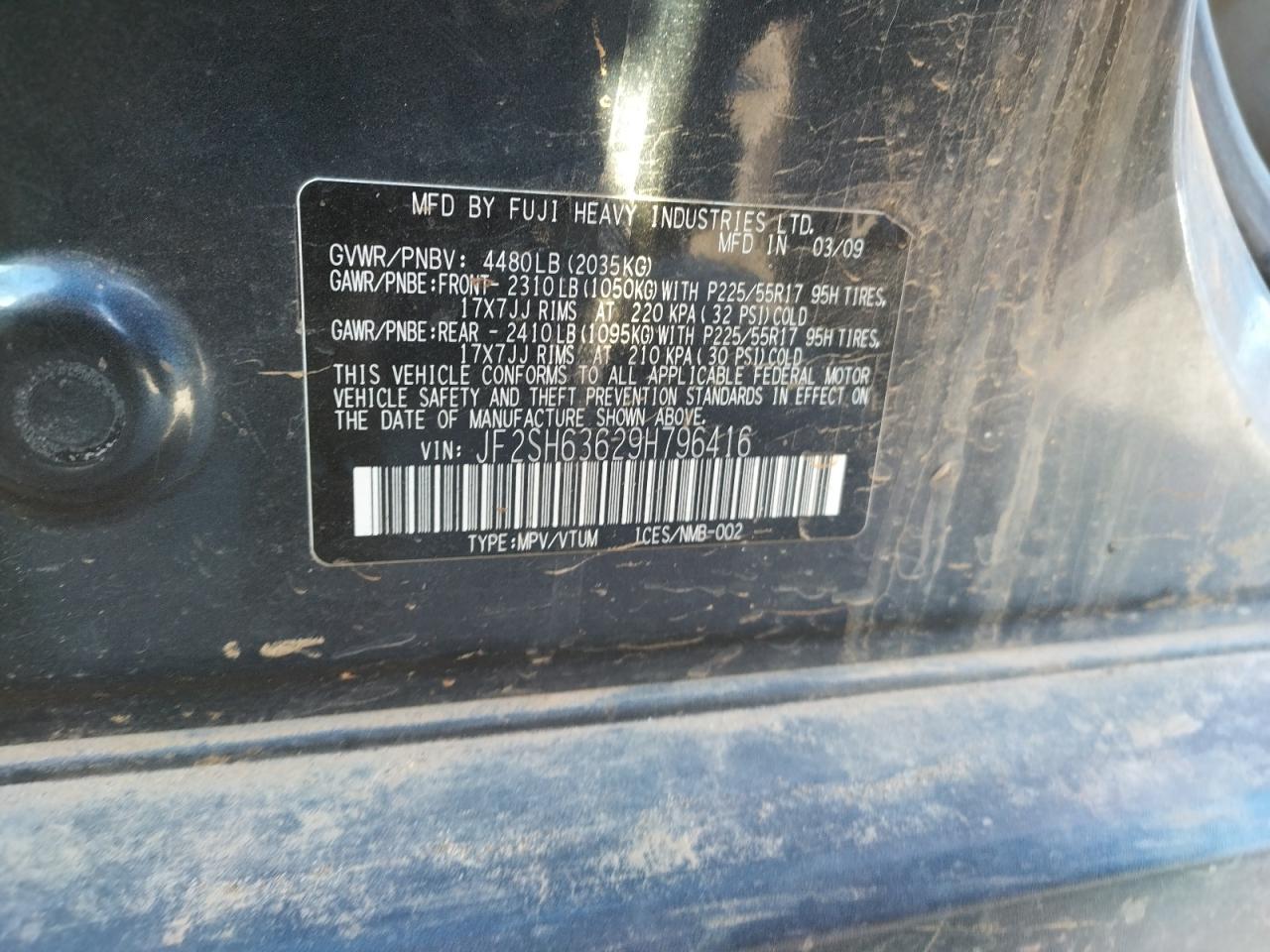 Photo 10 from auction – 2009 SUBARU FORESTER 2 with VIN JF2SH63629H796416